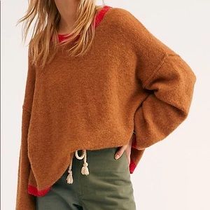 Free People Brown and Red Sweater